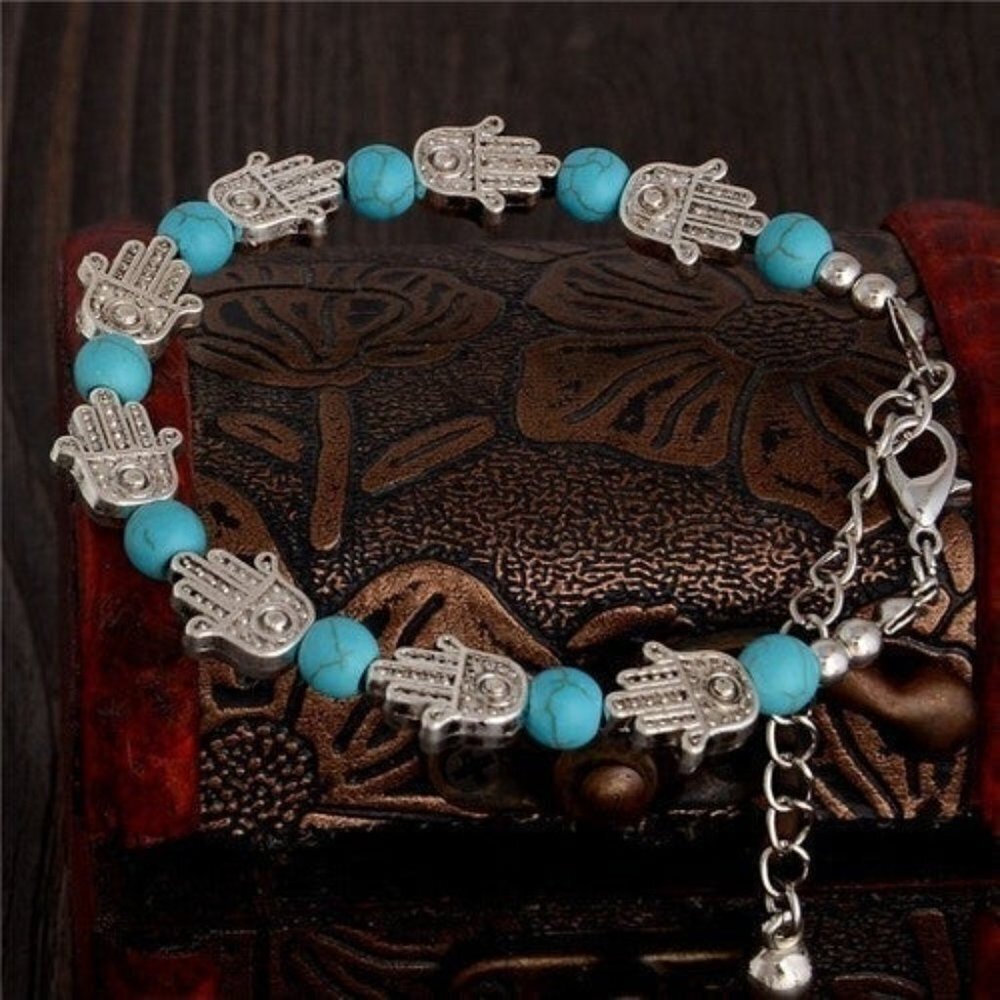 Synthetic Turquoise Bead Palm Bracelet